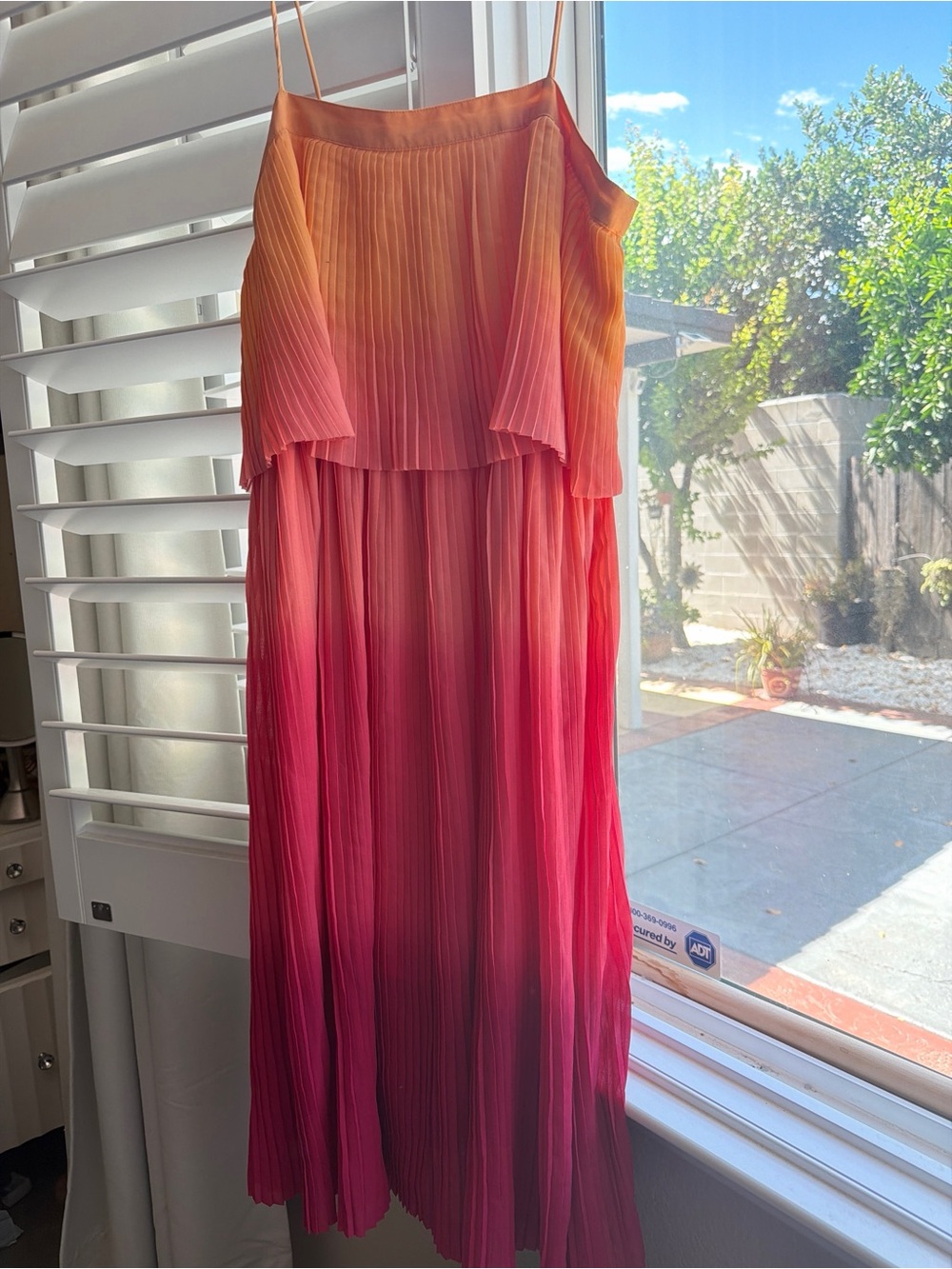 Leith Pleated Ombre Chiffon Sunset Pop-over Midi Sun Dress Vibrant Pink Orange M